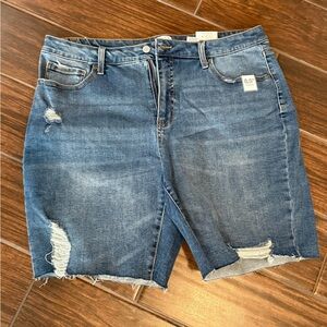 Time and Tru Distressed Mid Blue Denim Shorts-16